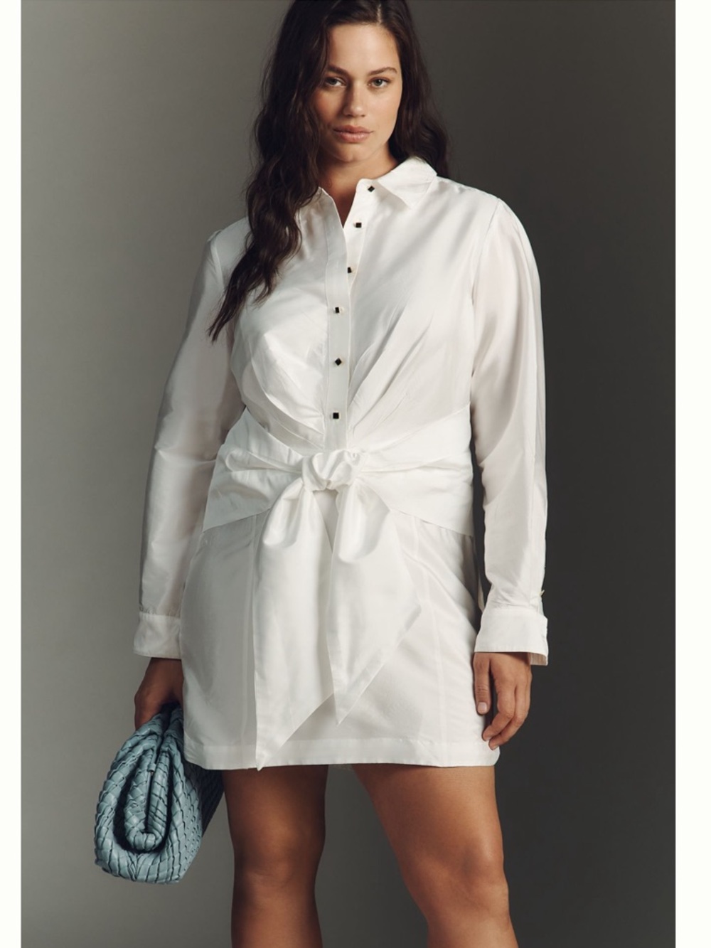 Nwt White Tie-Front Shirt Dress